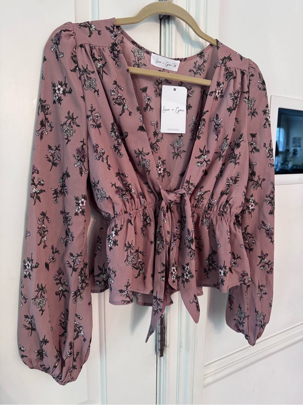Tie-Front Floral Blouse in Mauve by Lush & Grace